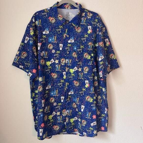 Buc-ees Men’s Shirt 3XL Button Up Beaver Hawaiian Tropical Retro Surfer Palm Tre - Picture 1 of 7